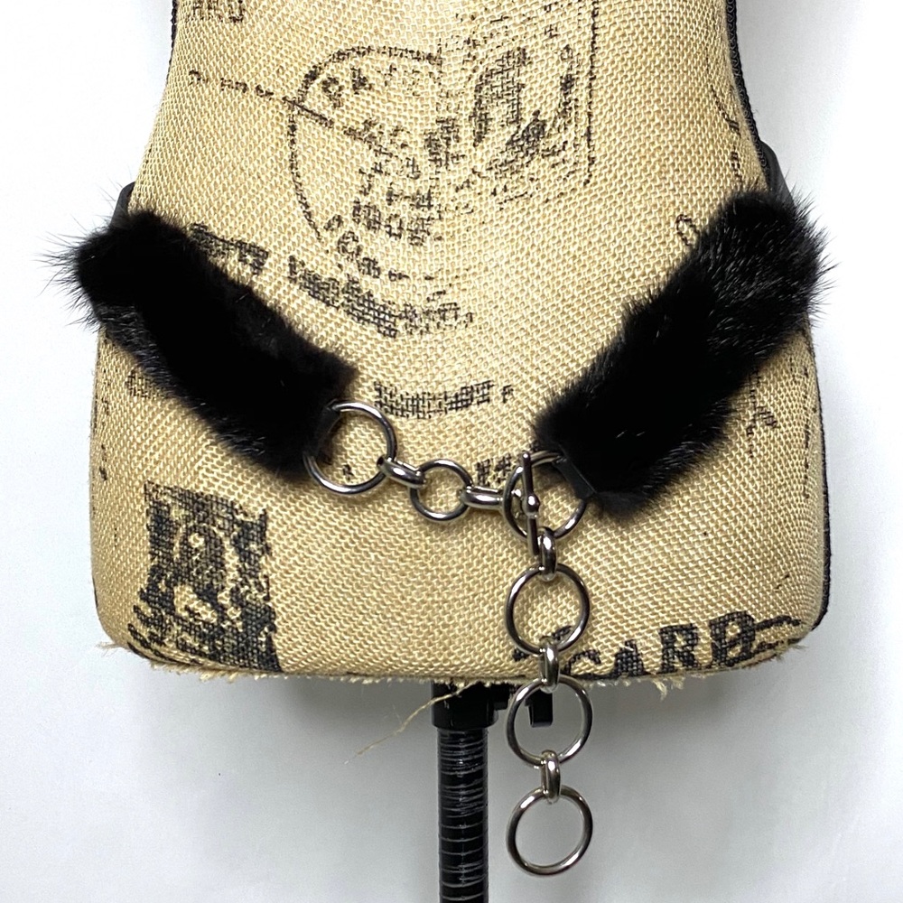 Garuglieri Black Silver Leather Fur Chain Belt